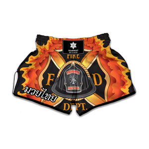 Flaming Firefighter Emblem Print Muay Thai Boxing Shorts