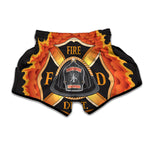 Flaming Firefighter Emblem Print Muay Thai Boxing Shorts