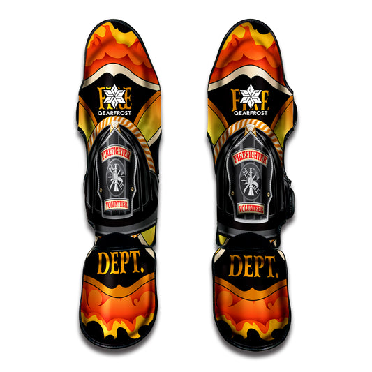 Flaming Firefighter Emblem Print Muay Thai Shin Guard