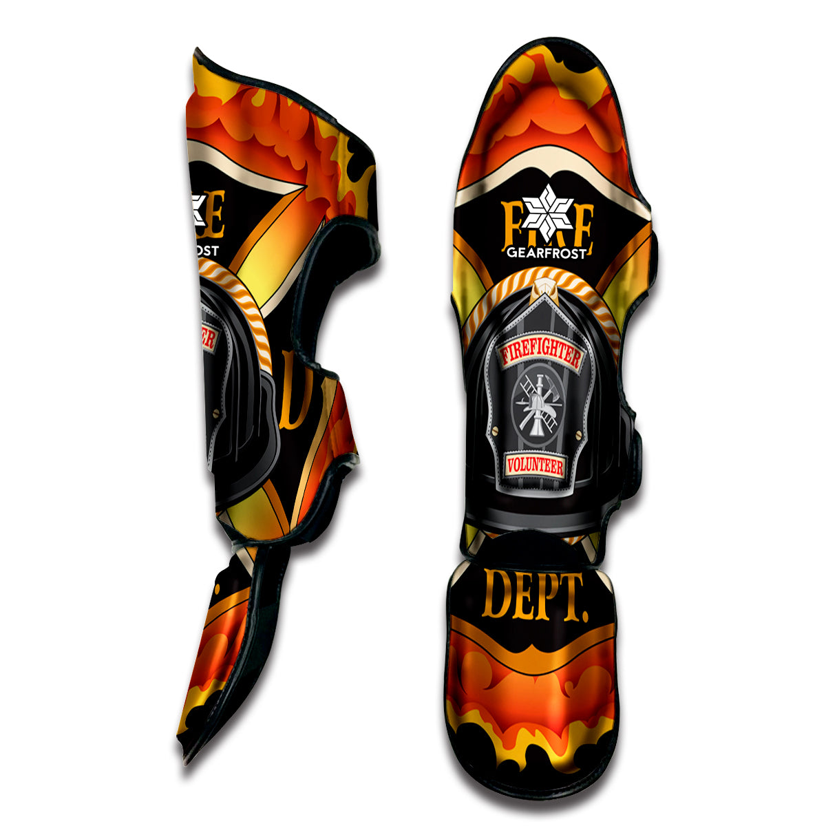 Flaming Firefighter Emblem Print Muay Thai Shin Guard