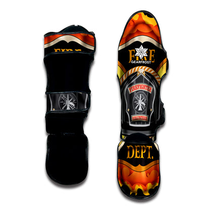 Flaming Firefighter Emblem Print Muay Thai Shin Guard