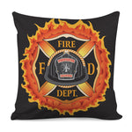 Flaming Firefighter Emblem Print Pillow Cover