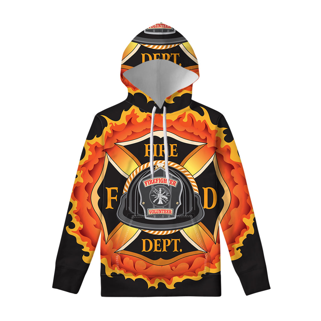Flaming Firefighter Emblem Print Pullover Hoodie