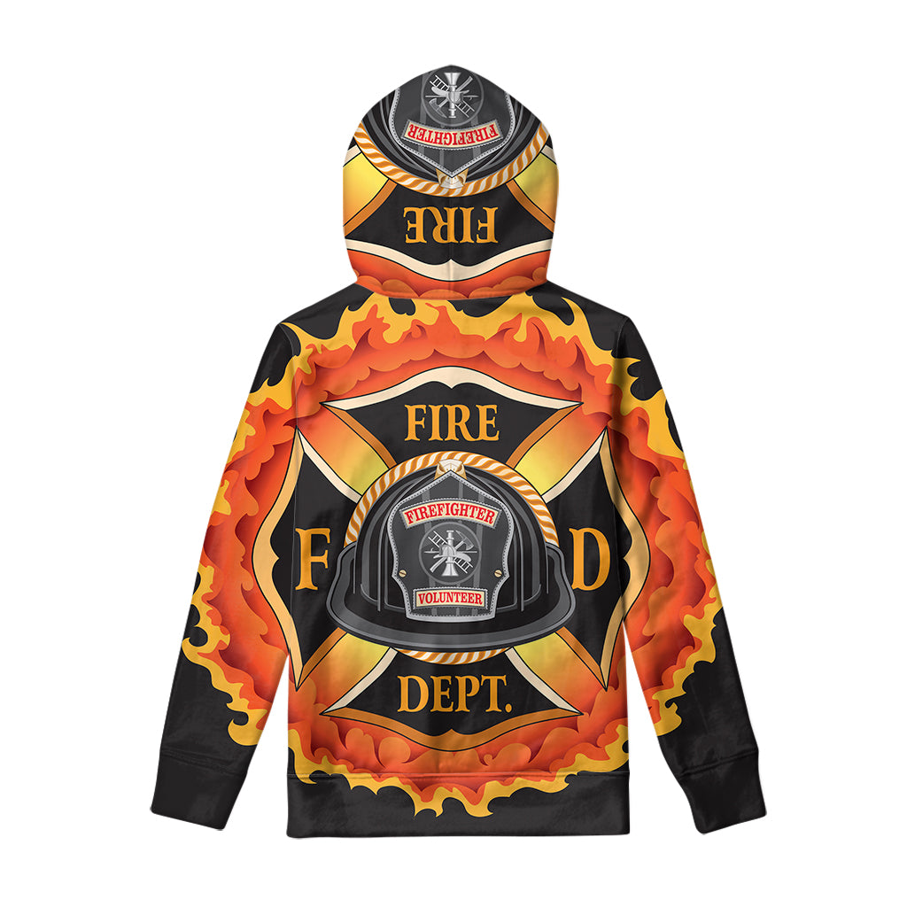 Flaming Firefighter Emblem Print Pullover Hoodie