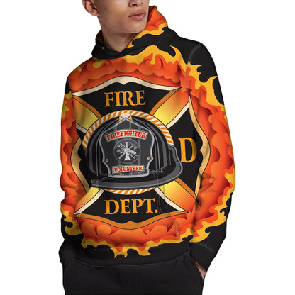 Flaming Firefighter Emblem Print Pullover Hoodie