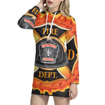 Flaming Firefighter Emblem Print Pullover Hoodie Dress