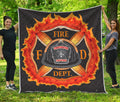 Flaming Firefighter Emblem Print Quilt