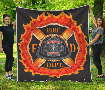 Flaming Firefighter Emblem Print Quilt