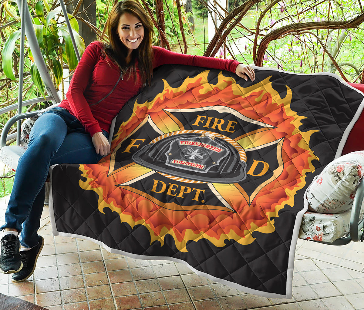 Flaming Firefighter Emblem Print Quilt