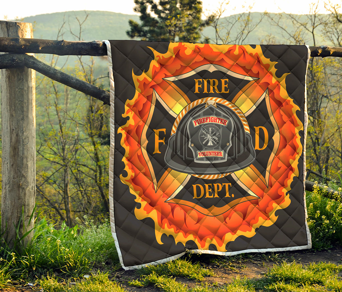 Flaming Firefighter Emblem Print Quilt