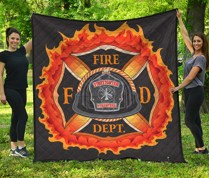 Flaming Firefighter Emblem Print Quilt