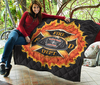 Flaming Firefighter Emblem Print Quilt