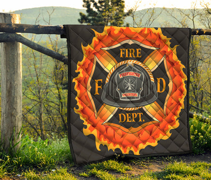 Flaming Firefighter Emblem Print Quilt