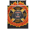 Flaming Firefighter Emblem Print Quilt Bed Set