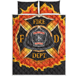 Flaming Firefighter Emblem Print Quilt Bed Set