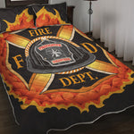 Flaming Firefighter Emblem Print Quilt Bed Set