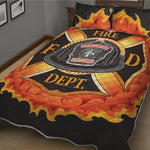 Flaming Firefighter Emblem Print Quilt Bed Set