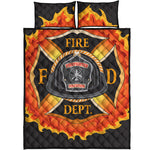 Flaming Firefighter Emblem Print Quilt Bed Set