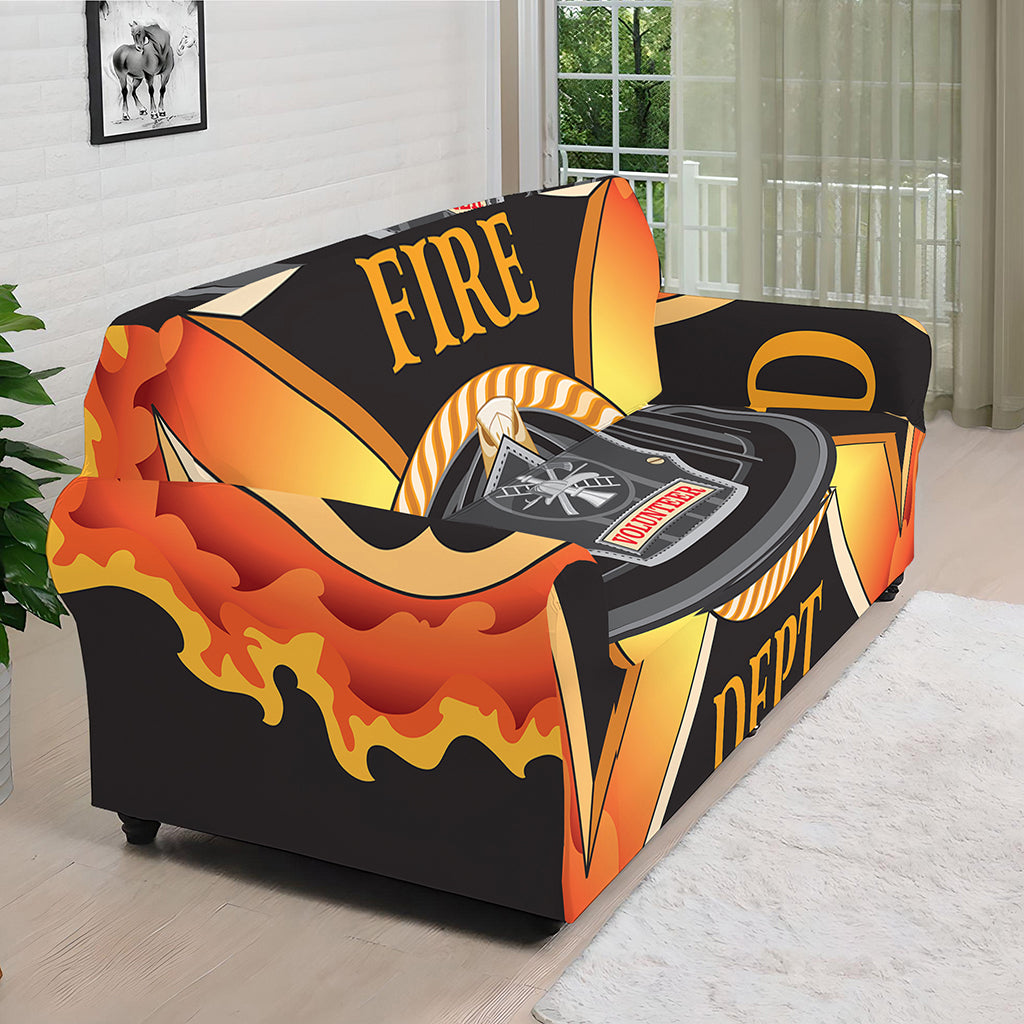 Flaming Firefighter Emblem Print Sofa Cover