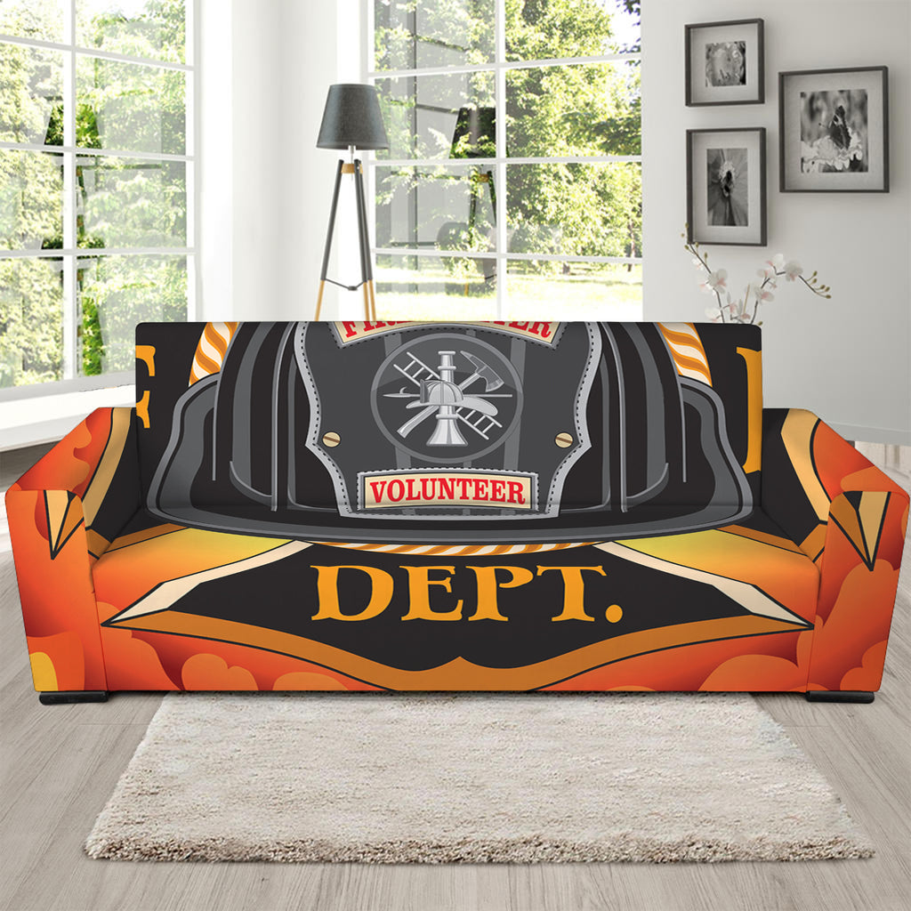 Flaming Firefighter Emblem Print Sofa Slipcover