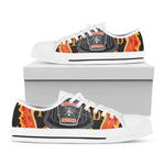 Flaming Firefighter Emblem Print White Low Top Shoes