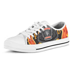 Flaming Firefighter Emblem Print White Low Top Shoes