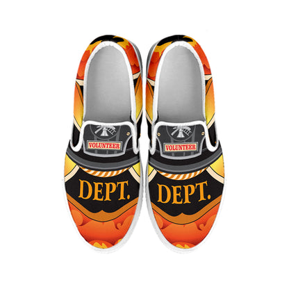 Flaming Firefighter Emblem Print White Slip On Shoes