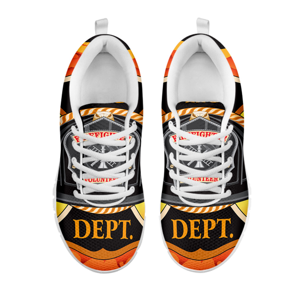 Flaming Firefighter Emblem Print White Sneakers