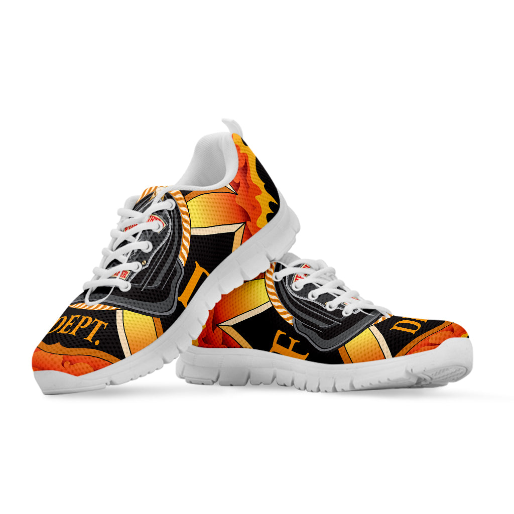 Flaming Firefighter Emblem Print White Sneakers