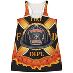 Flaming Firefighter Emblem Print Women's Racerback Tank Top
