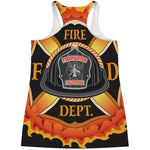 Flaming Firefighter Emblem Print Women's Racerback Tank Top