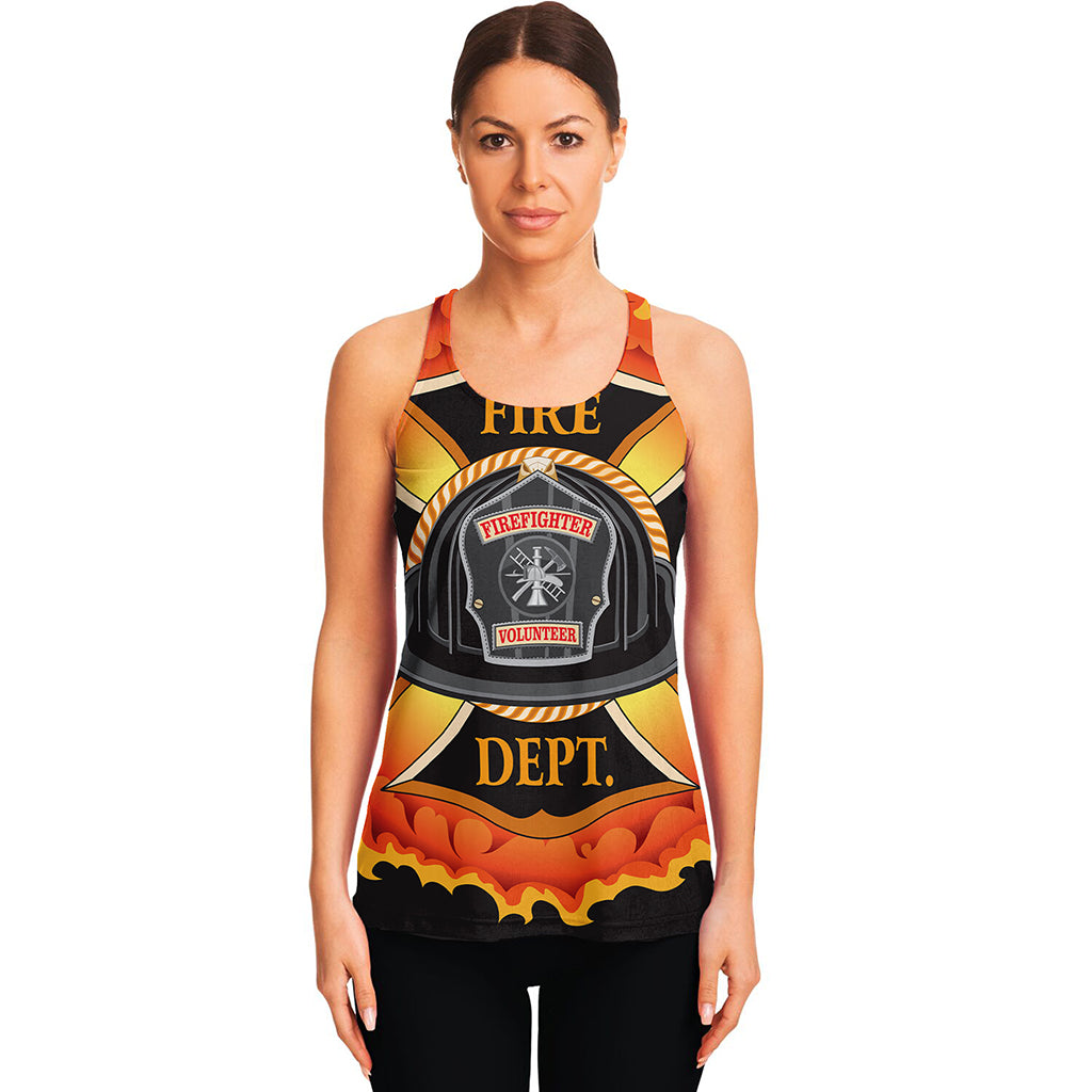 Flaming Firefighter Emblem Print Women's Racerback Tank Top