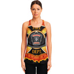 Flaming Firefighter Emblem Print Women's Racerback Tank Top