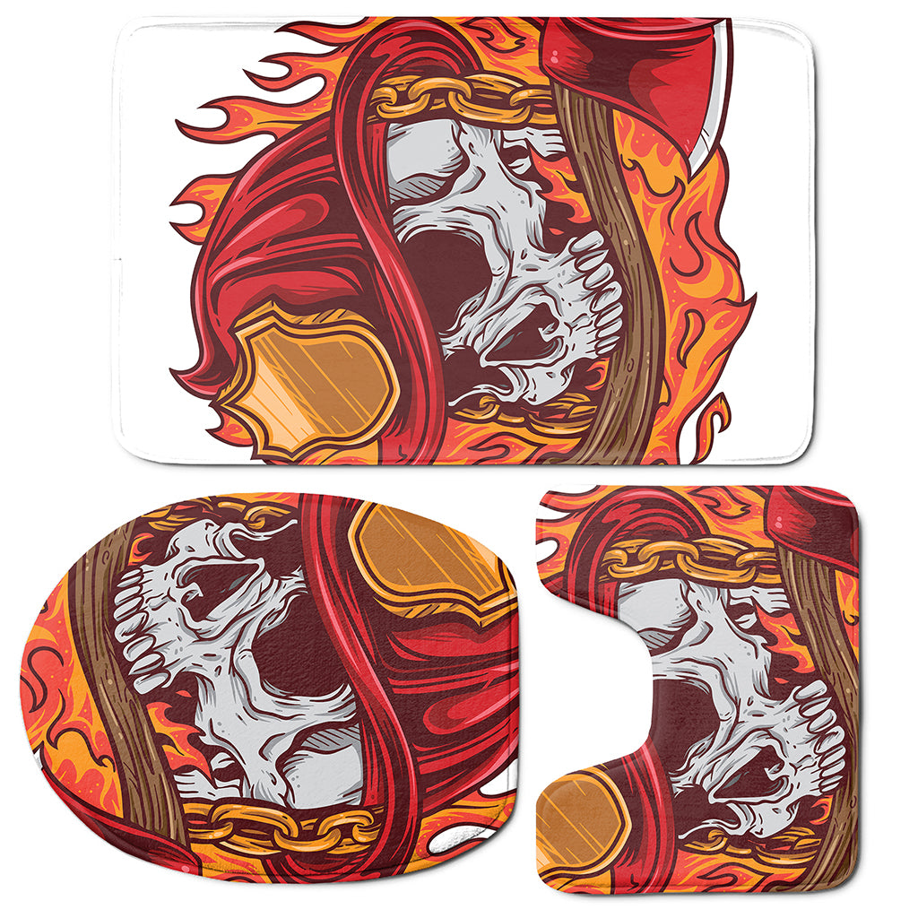 Flaming Firefighter Skull Print 3 Piece Bath Mat Set