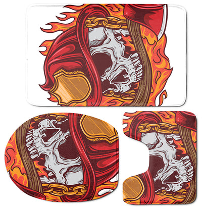 Flaming Firefighter Skull Print 3 Piece Bath Mat Set
