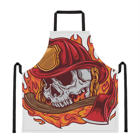 Flaming Firefighter Skull Print Apron