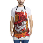 Flaming Firefighter Skull Print Apron