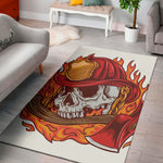 Flaming Firefighter Skull Print Area Rug
