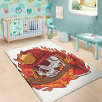 Flaming Firefighter Skull Print Area Rug