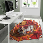 Flaming Firefighter Skull Print Area Rug