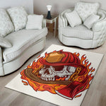 Flaming Firefighter Skull Print Area Rug