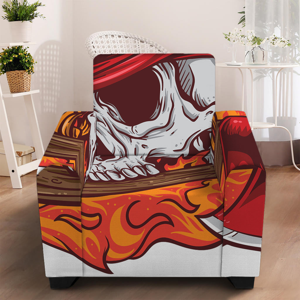 Flaming Firefighter Skull Print Armchair Slipcover