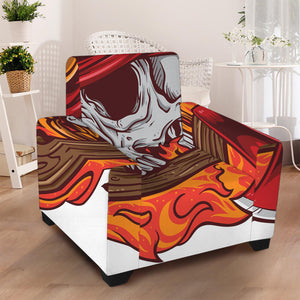 Flaming Firefighter Skull Print Armchair Slipcover