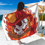 Flaming Firefighter Skull Print Beach Sarong Wrap