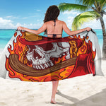 Flaming Firefighter Skull Print Beach Sarong Wrap