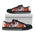 Flaming Firefighter Skull Print Black Low Top Sneakers