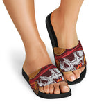 Flaming Firefighter Skull Print Black Slide Sandals
