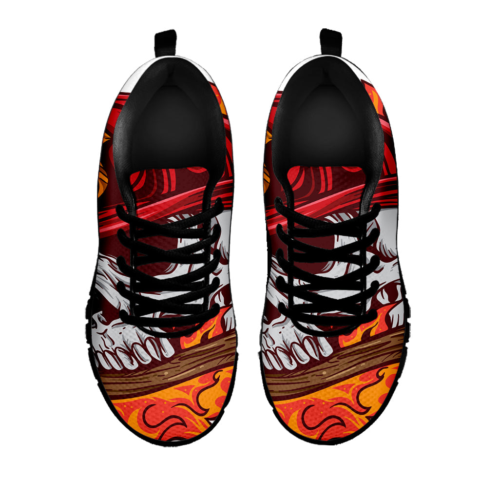 Flaming Firefighter Skull Print Black Sneakers