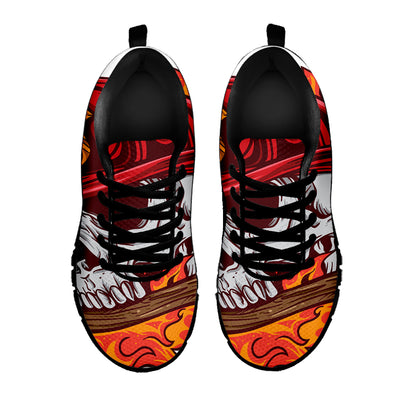 Flaming Firefighter Skull Print Black Sneakers