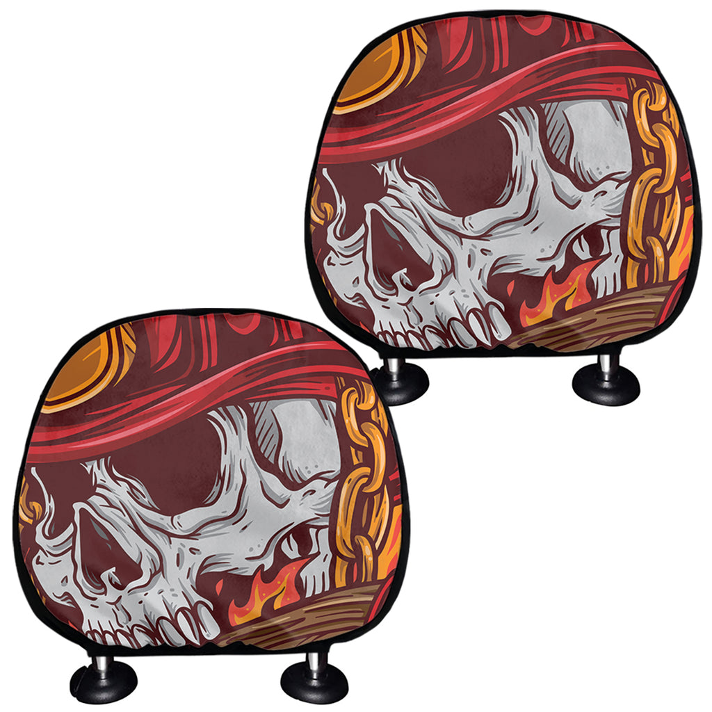 Flaming Firefighter Skull Print Car Headrest Covers